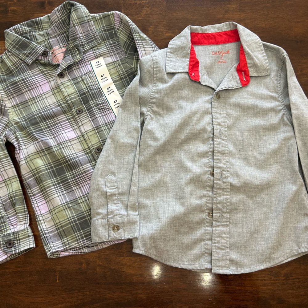 Cat & Jack 4T Gray and Plaid Shirts
